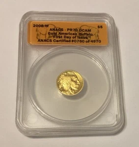 2008-W $5 Gold American Buffalo ANACS PR70 DCAM Deep Cameo First Day Of Issue - Picture 1 of 4