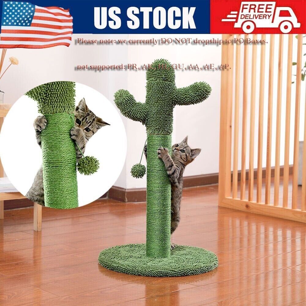 Cactus Cat Scratching Post with Natural Sisal Ropes, Interactive Ball, Scratcher