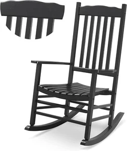 Outdoor Rocking Chair,Solid Wood High Back Rocker,All Weather Lounge Chair Porch - Picture 1 of 7
