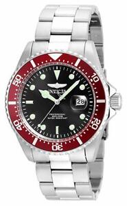 Invicta Men's Pro Diver Stainless Steel Date Black Dial Red Bezel Watch 22020