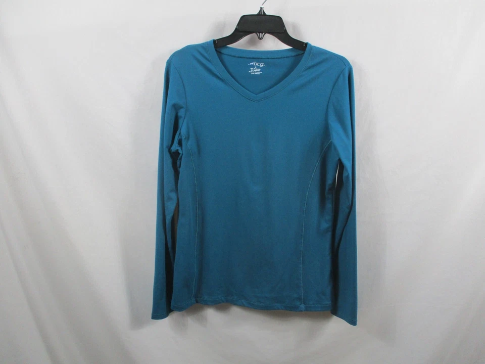 BCG Mujer Camisa Grande Azul Manga Larga Cuello en V Pullover Atlético Poliéster Foto 1 de 4