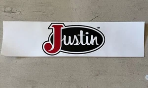 Calcomanía adhesiva con logotipo de Justin Boots 12"x3"" - blanca, vaquero, NUEVA - Imagen 1 de 3