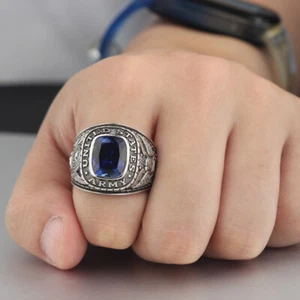 US Army Military Veteran Soldier Souvenir Gemstone Sterling Silver Ring - Picture 1 of 11
