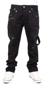 Designer Slim Fit Black Denim G72 Streetwear Jeans Men's Cut & Sew Patch Panel - Picture 1 of 4
