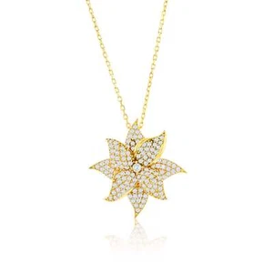 Suzy Levian Yellow Sterling Silver White CZ Large Pave Flower Pendant - Picture 1 of 2
