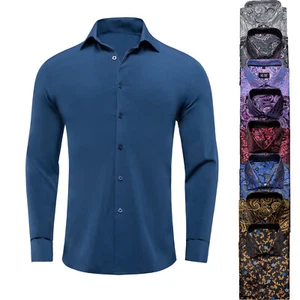 Long Sleeve Dress Shirt for Men Shirts Slim Fit Shirts Formal Business Tops - Picture 1 of 32