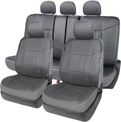 Combo Pack Faux Leather Car Seat Covers- Low Back/Headrest Front/Rear Dark Gray - Image 1 of 4