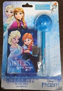 Girls Disney Frozen Brand Sisters are Magic Blue Diary Lock & Fuzzy top Pen 3+ - Picture 1 of 2