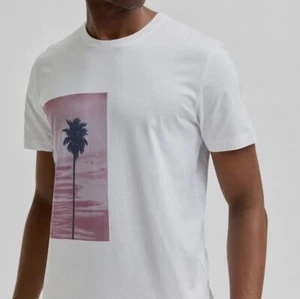 $35 Selected Homme Men's White Short-Sleeve Palm Tree Graphic T-Shirt Size L - Picture 1 of 2