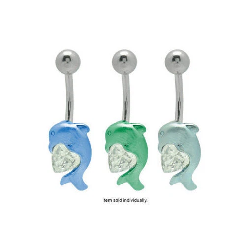 Belly Button Ring Titanium Dolphin with Heart - Image 1 of 1