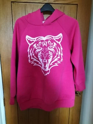 Ladies Hoodie In Bright Pink With White Tigers Head To Front. Never Worn  - Image 1 of 4