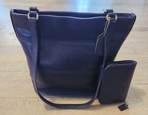 Vintage Coach Tribeca Bucket Bag With Wallet Purple Leather Shoulder Purse 9098 