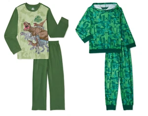 Jurassic Park Minecraft Boys 4 Piece Pajama Set Green Size 4/5 - Picture 1 of 5