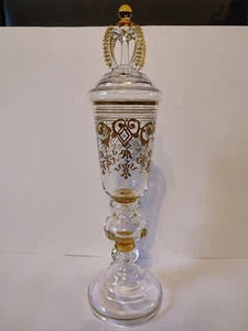 Theresienthal Kristall Deckelpokal Glaspokal Goldbordüre Jugendstil Meisterglas - Bild 1 von 14