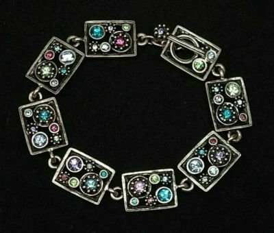 Patricia Locke 7 5" Bracelet Silver Plate Water Lily Swarovski Crystals NWOT - Image 1 of 4