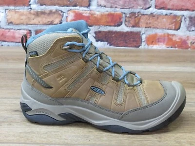 Bota de caminhada feminina Keen Circadia média couro impermeável marrom/azul *1026764 - Imagem 1 de 4