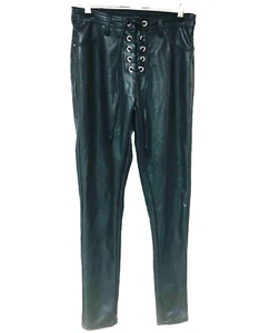 NWT Womens M Blk Faux Leather Ankle Pants Corset Lace Up Goth Grunge Punk Grease - Picture 1 of 7