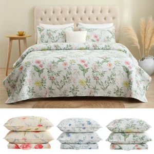 Floral Bedspread Coverlet Set 3Piece Oversize Bed Cover Quilt Home Bedding Throw - Picture 1 of 31