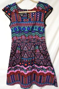 Nooworks Cotton Spandx Fit & Flare Colorful Geo/Floral California Mini Dress-S - Picture 1 of 9