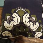 Embroidered  Mandala Navy white green Throw Pillows