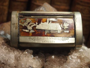 TABATIERE  en bois gravé incrusté de nacre    "la Biennoise " debut 20em - Picture 1 of 3