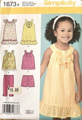 Simplicity 1673A Toddler Dress Top Pants Pattern Size 1/2-4 Uncut - Image 1 of 2