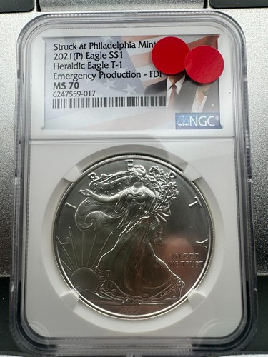 2021 (P) Silver Eagle NGC MS70 FDI Type 1 Emergency Production ...