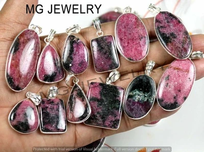 Lote de 30 piezas colgantes bisel enchapados en plata 925 piedras preciosas de rodonita natural MF-389 Foto 1 de 3
