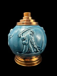 1930 Art Deco Rookwood Pottery & Copper Cigarette Dispenser Raised Sports Motif - Picture 1 of 13