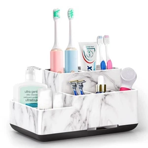 Toothbrush Holder,Bathroom Organizer Countertop, 5 Compartments Multifunction... - Picture 1 of 8