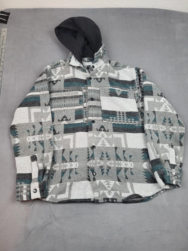 Zara Aztec Flannel Shirt Boys 11 12 152cm Gray Hoodie Midweight Snap Button Warm - Image 1 of 4