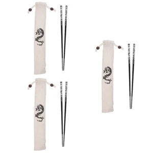 3 Sets Essstäbchen aus Edelstahl, Jahr des Drachen, Metall-Essstäbchen, - Bild 1 von 12