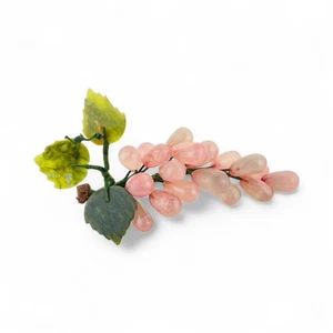 Racimo de uva rosa cuarzo y hojas de piedra verde MCM decoración vintage - Imagen 1 de 8