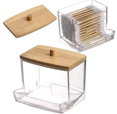 Cotton Swab Holder, Cotton Swab Dispenser with Bamboo Lids - Image 1 of 4