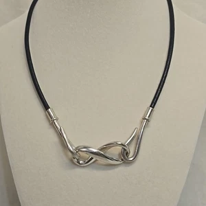 OTC Sterling 925 Infinity Symbol & Black Cord Necklace Inspirational *tested* - Picture 1 of 6