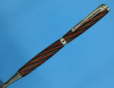 Handcrafted Multicolor Wood Pen – Slim Twist Ballpoint with Gold Finish Clip - Image 1 of 4
