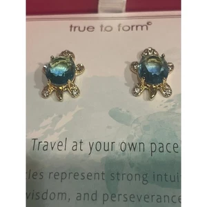 Orecchini Tartaruga Cristallo Pavè Prisma Verde Blu Tono Oro True To Form - Foto 1 di 7
