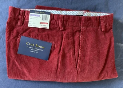 New Club Room 14 Wale Corduroy Red Pants Sz 38x29 NWT 100% Cotton Flat Front - Image 1 of 4