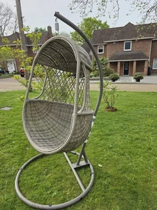 John Lewis Dante Hanging Garden Egg Pod Chair With Grey Stand £450 RRP - Picture 1 of 14