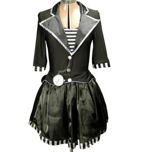 Dark Mad Hatter Costume Dress-ONLY Built-in Crinoline Black Silver Youth L 28" - Picture 1 of 23