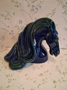 Rare Vintage Italian Pottery / Ceramic Horses Head In Green And Blue - Picture 1 of 9