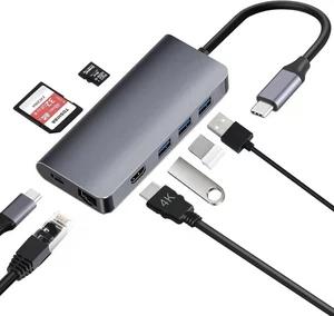 Adaptador divisor multipuerto tipo C 8 en 1 concentrador USB C concentrador de aluminio a HDMI macho 4K - Imagen 1 de 5