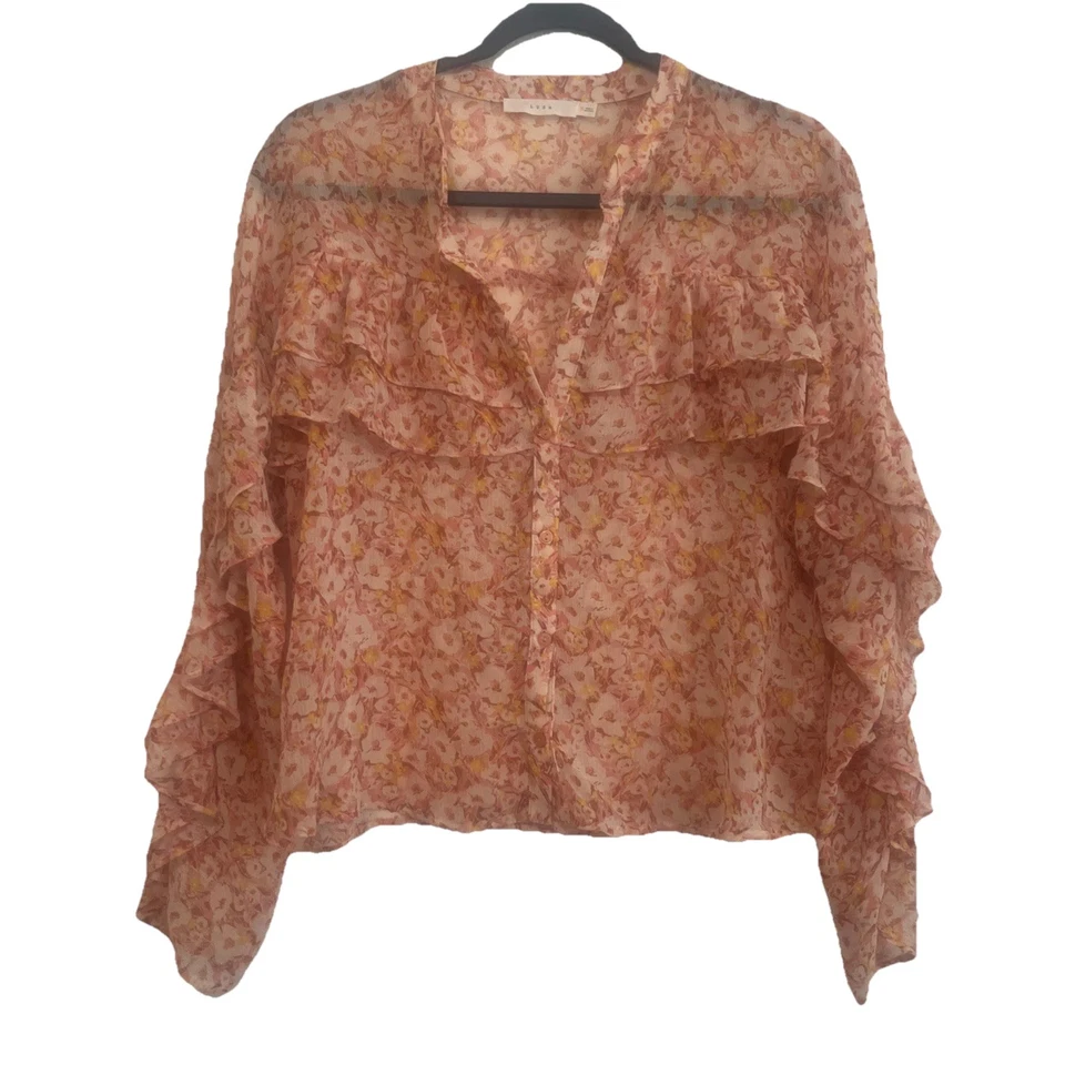 Пышная рубашка женщин SZ M цветочный чистый оборками рукава, шикарный, потертый шик - Изображение 1 из 4