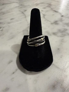 Genuine Pandora Sterling Silver & 14K Gold Crossover Wide Band Ring,size 6 Or 7 - Picture 1 of 9