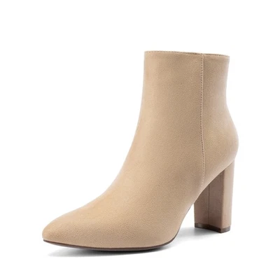 Mujeres Botines Punta Punta Gruesa Tacón Bloque Cremallera Lateral Botines al Tobillo Foto 1 de 4