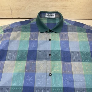 Munsingwear Grand Slam Short Sleeve Button Down Green Blue Checkered XL Shirt - Picture 1 of 21
