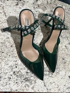 Women’s Steve Madden Green Plastic Rhinestone Heels Size 8.5 - Picture 1 of 4
