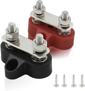 2Pcs Dual Stud Battery Junction Post, 1/4 Inch Bus Bar Terminal Block, M6 Power - Picture 1 of 12