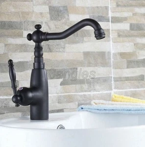 Grifo de lavabo mezclador de grifo giratorio de latón antiguo de aceite negro 8sf074 - Imagen 1 de 7