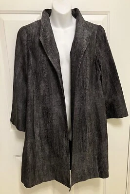 NWT Eileen Fisher Sz M Open Front Trench Coat Jacket Women’s Silk Black Gray - Image 1 of 4